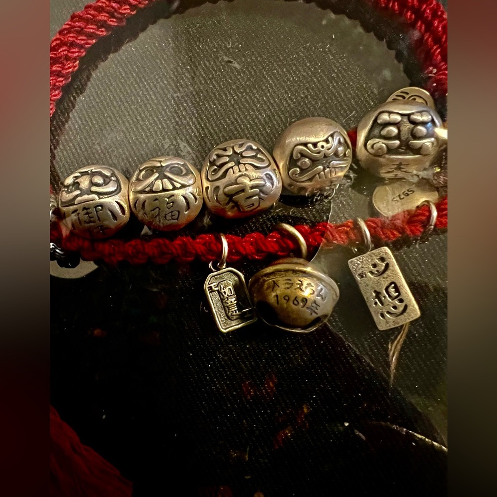 Brand New 925 Sterling Silver Japanese Dharma Lucky Charm Bracelet .